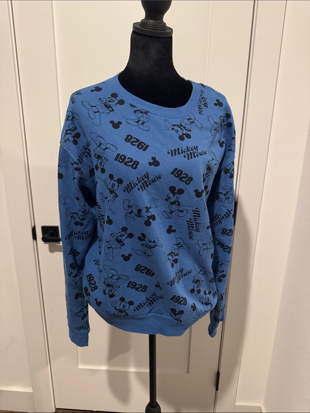Blue Mickey Allover Graphic Crewneck Sweatshirt - Women's